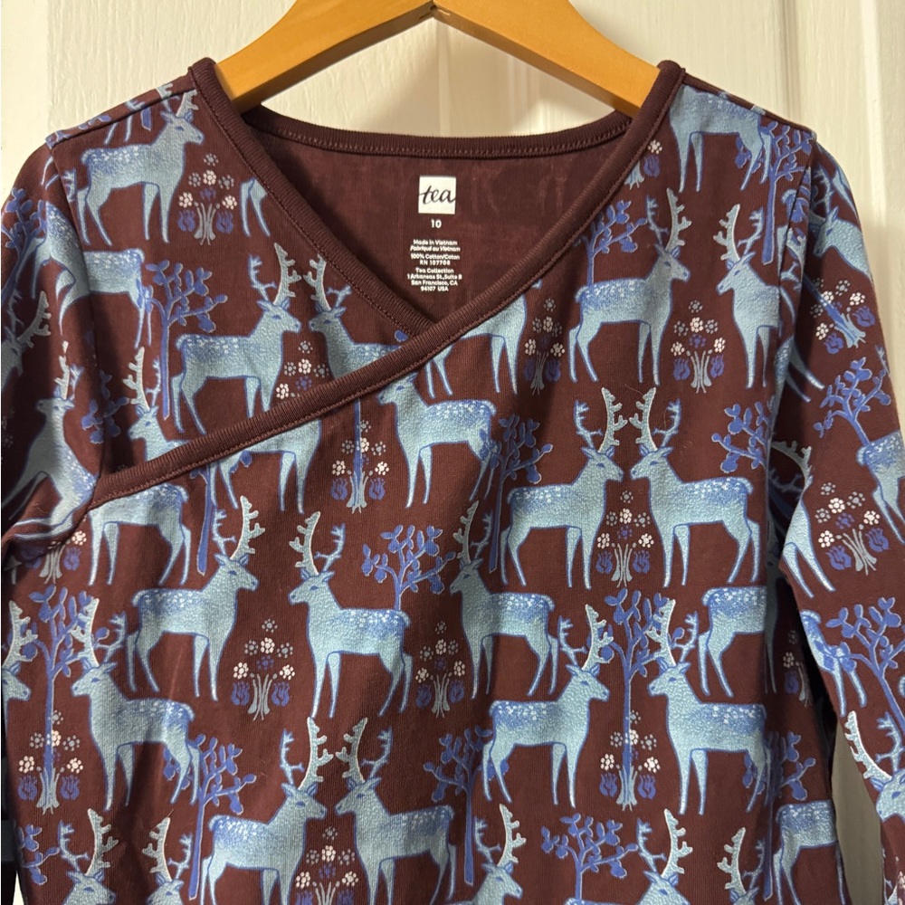 Tea Collection Long Sleeve Wrap Neck Reindeer Dress 10Y